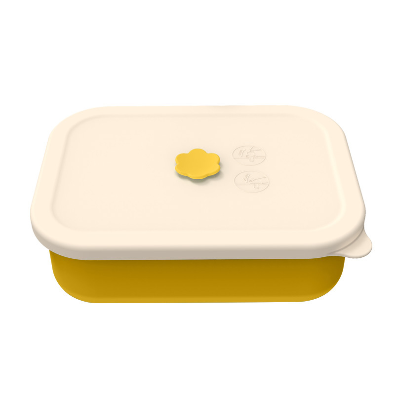 Yellow Microwave-Safe Silicone Lunch Box with 4 Compartments - Airtight Bento Box for Work and Travel