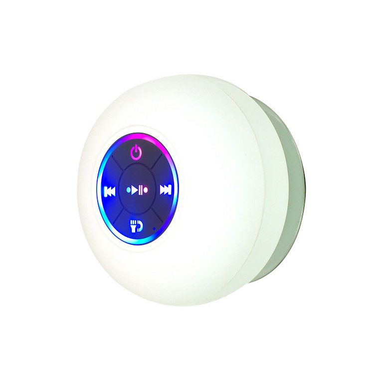 IPX4 Waterproof Bluetooth Shower Speaker with Suction Cup & LED Lights - Hands-Free Calling(white)