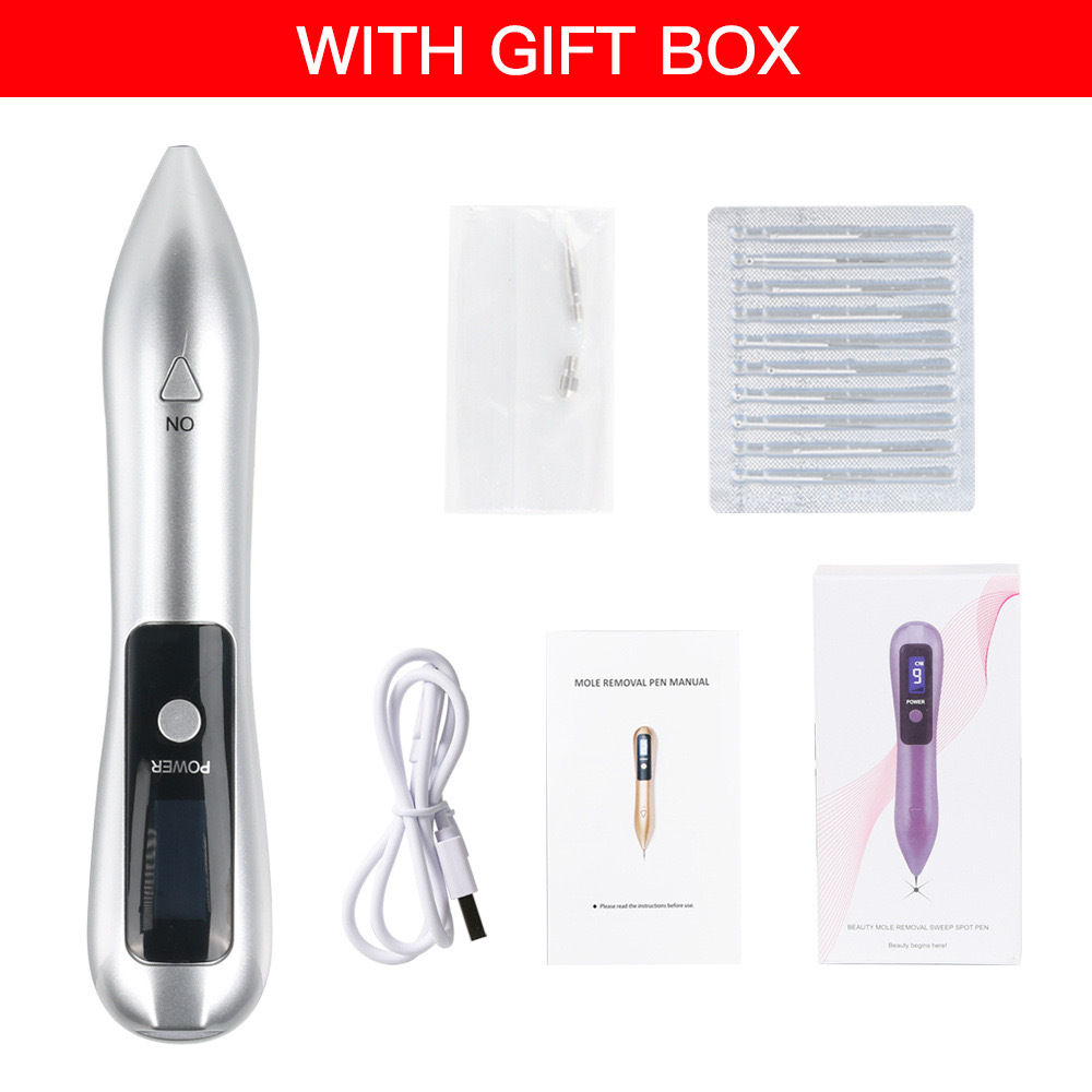 Professional 9-Level Skin Tag & Mole Remover Pen - USB Rechargeable with LED Display & Multiple Needles(Silver)