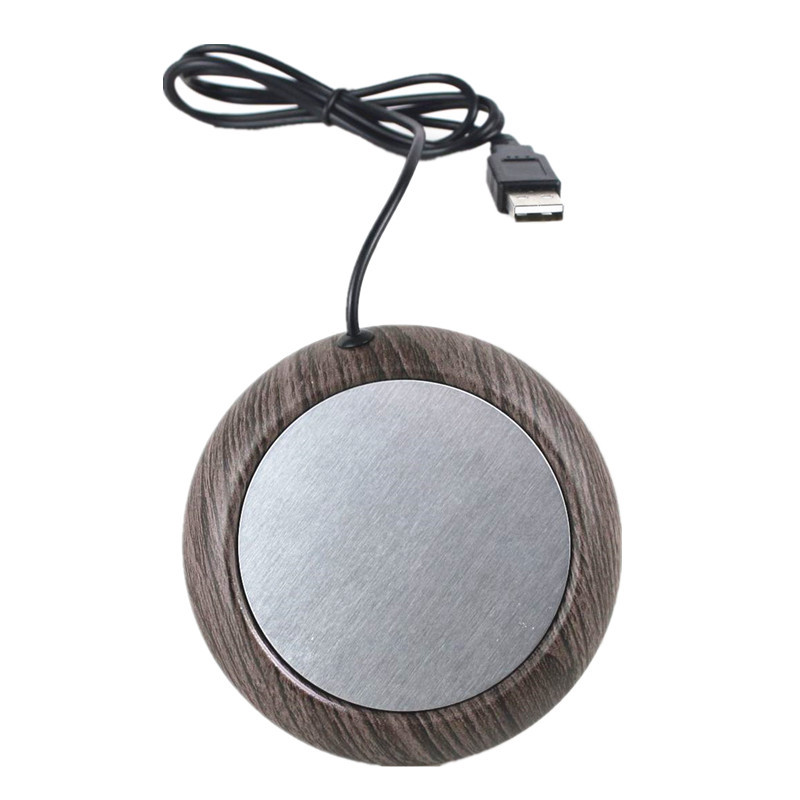 USB Cup Warmer - Dark Wood Grain Electric Beverage Warmer for Desk, Office and Home