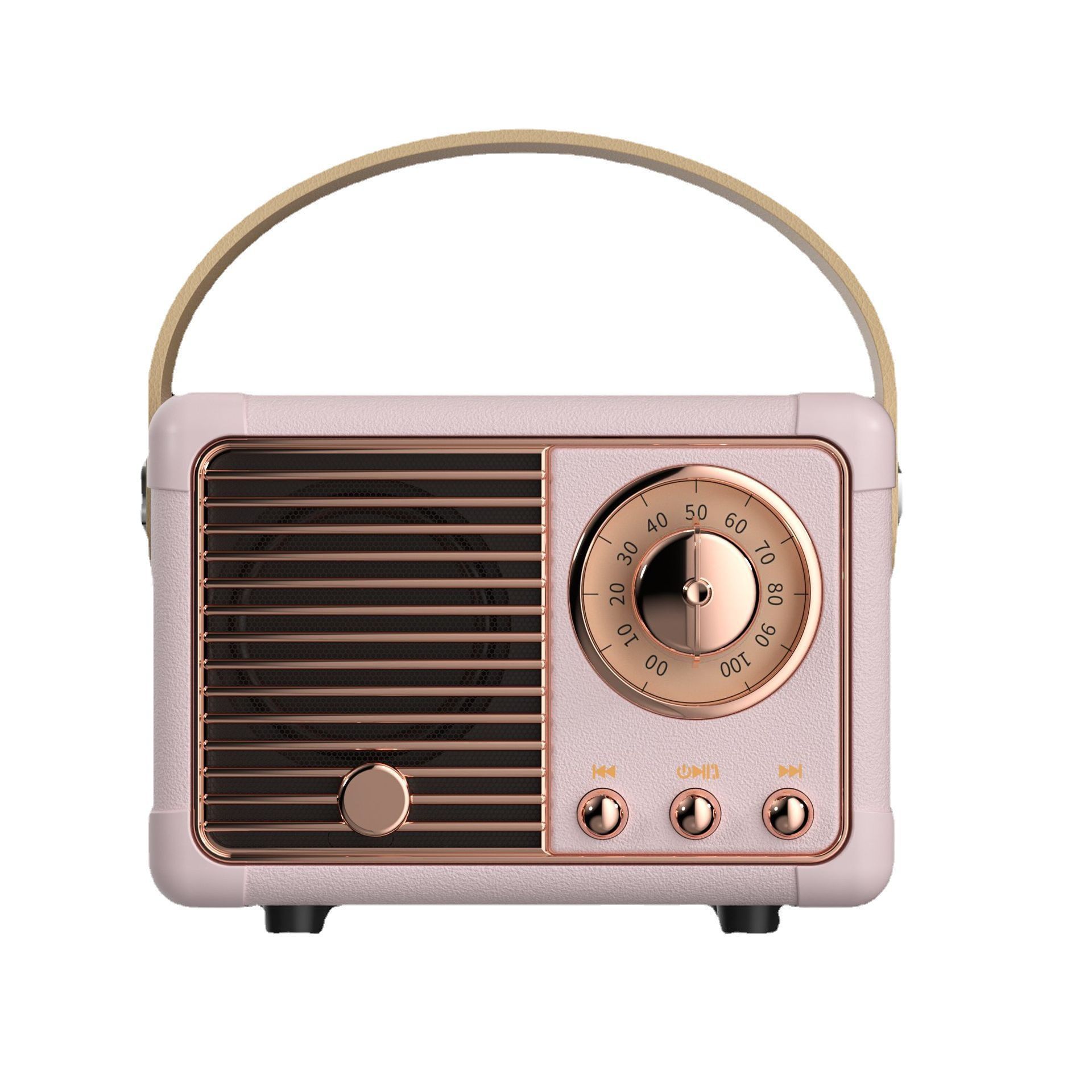 Pink Retro Bluetooth Speaker - Portable Mini Wireless Speaker with Vintage Radio Design (Product size: 7x11x5cm)