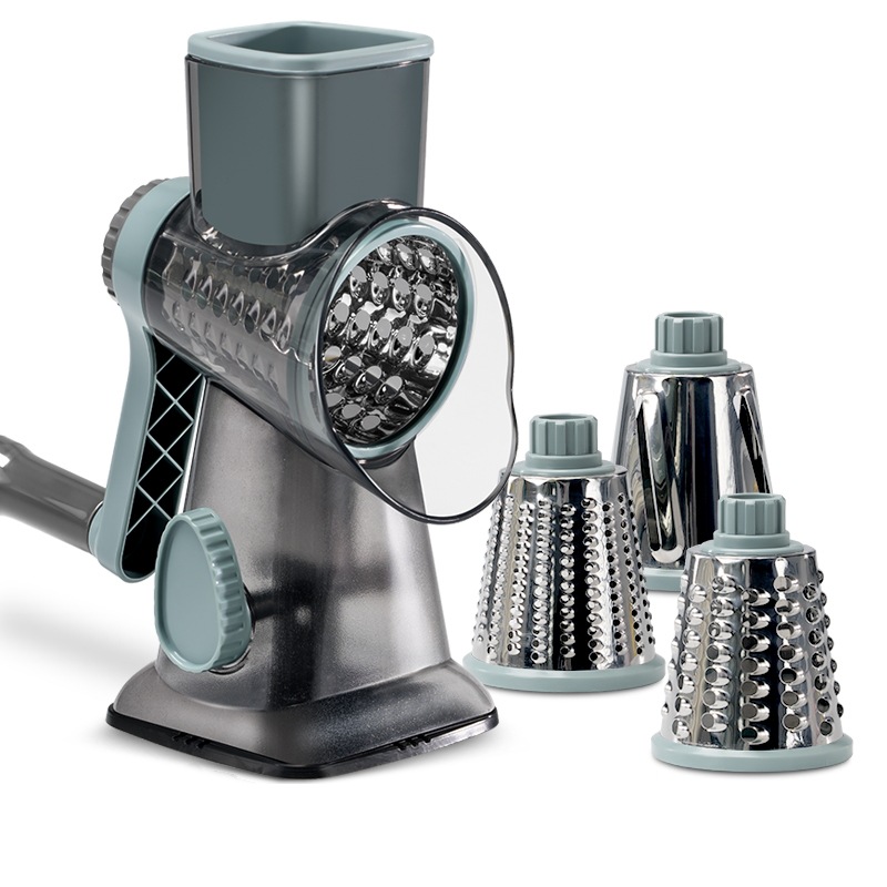Blue Rotary Cheese Grater & Vegetable Slicer - Manual Shredder with 3 Interchangeable Drums