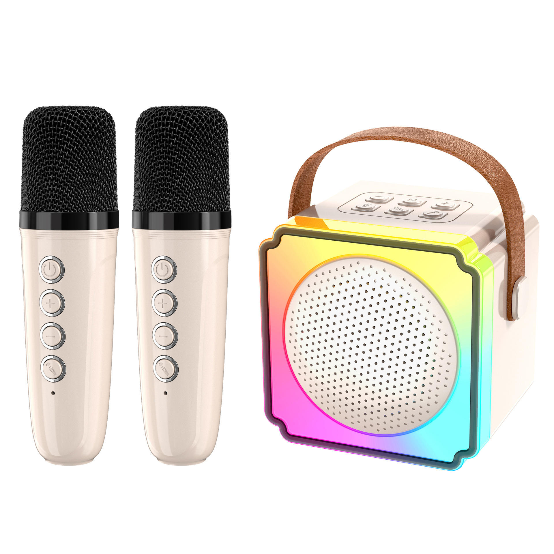 Beige Fun Portable Party Speaker - Karaoke Machine with Two Wireless Microphones and Voice Effects