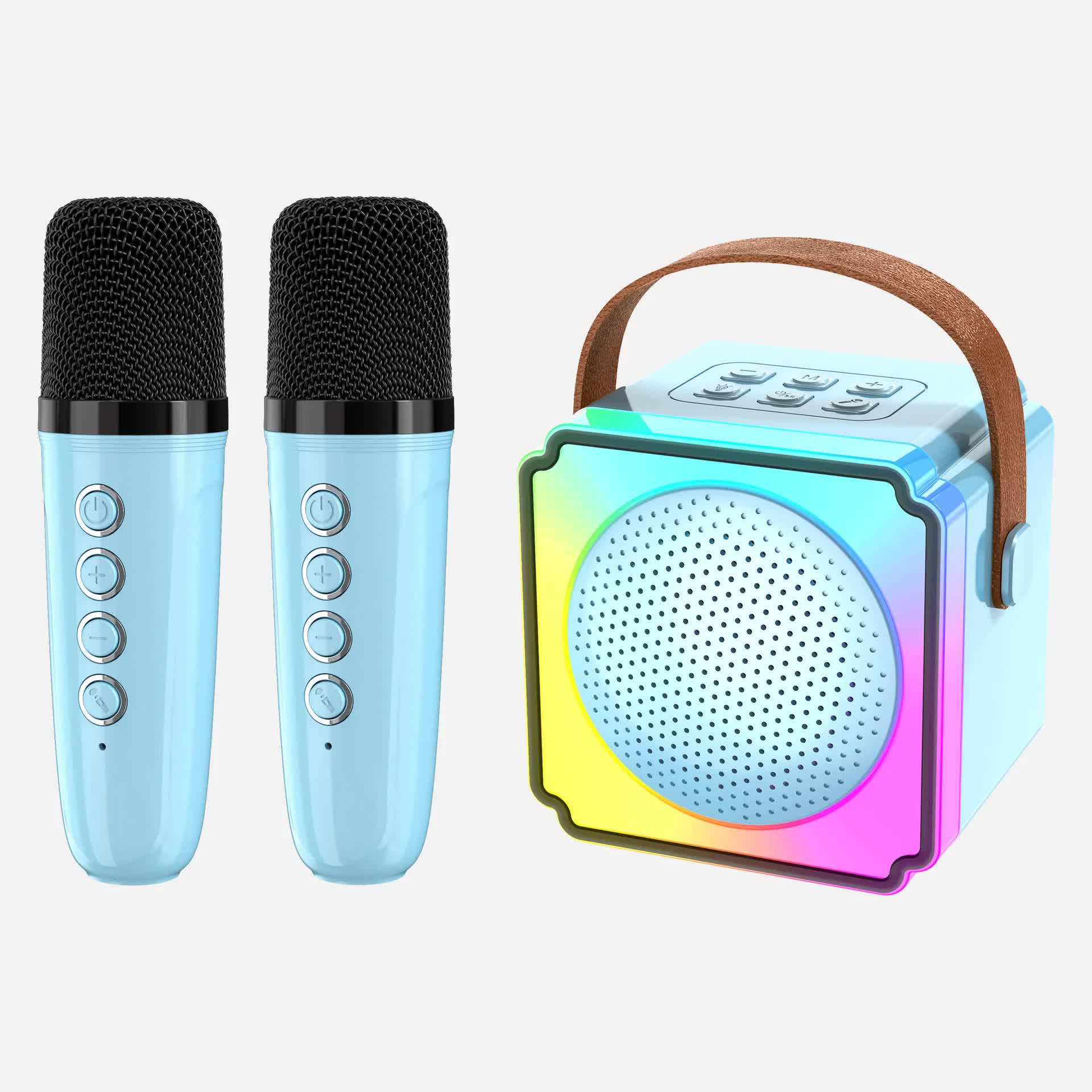 Blue Fun Portable Party Speaker - Karaoke Machine with Two Wireless Microphones and Voice Effects