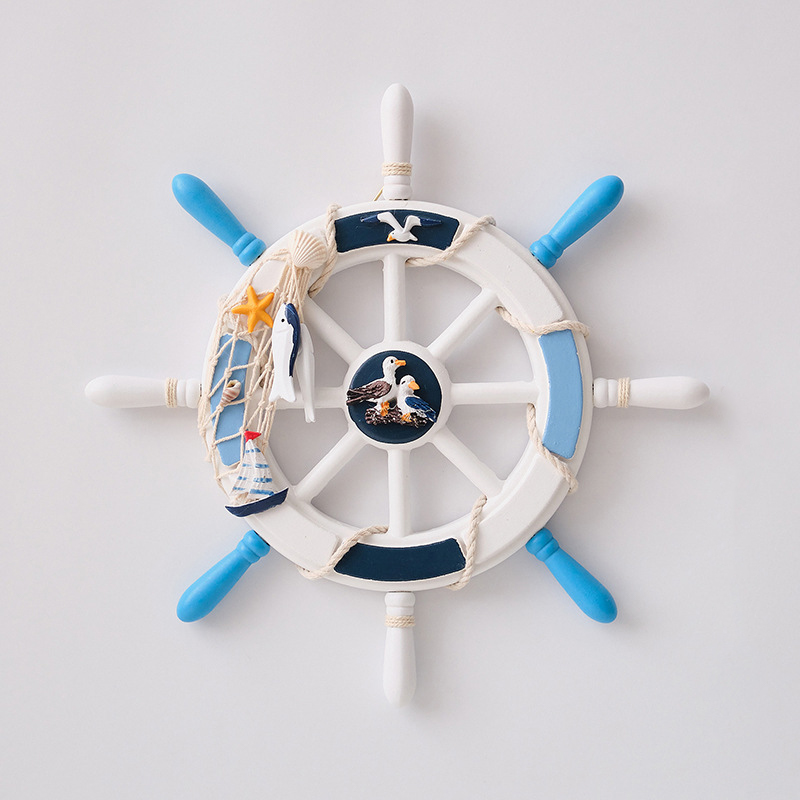 Nautical Wooden Rudder Wall Decor - 34cm Coastal Home Decor Accent (Seabird Rudder)