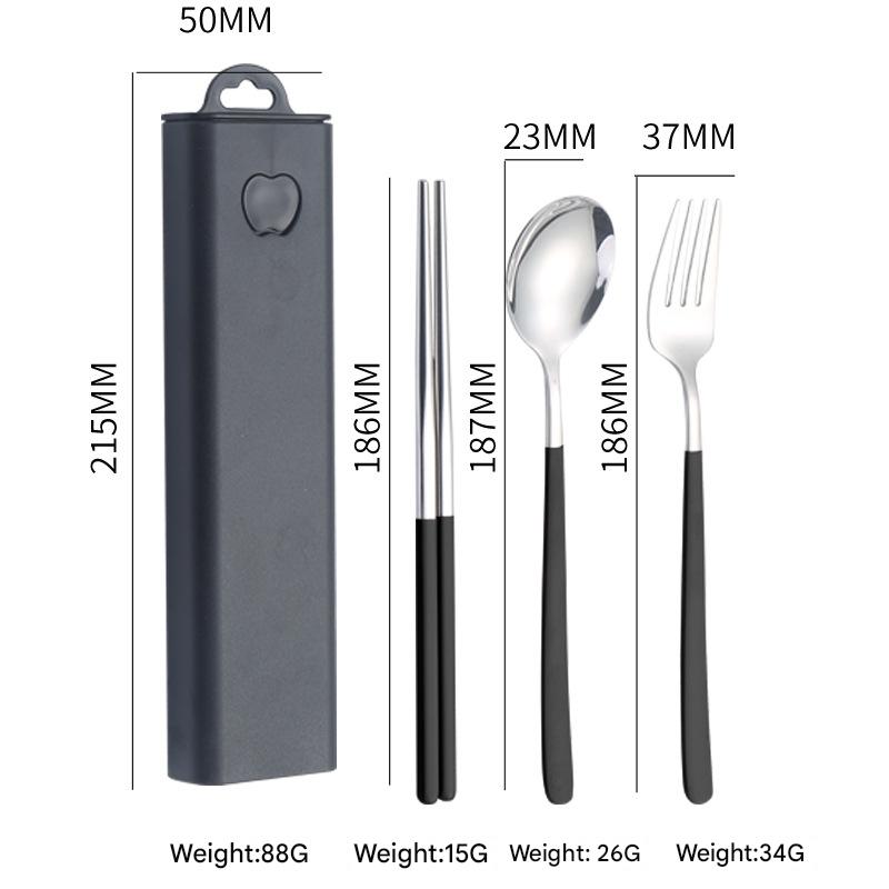2 - pcs Black Reusable Travel Utensil Set with Case - 304 Stainless Steel Spoon, Fork & Chopsticks