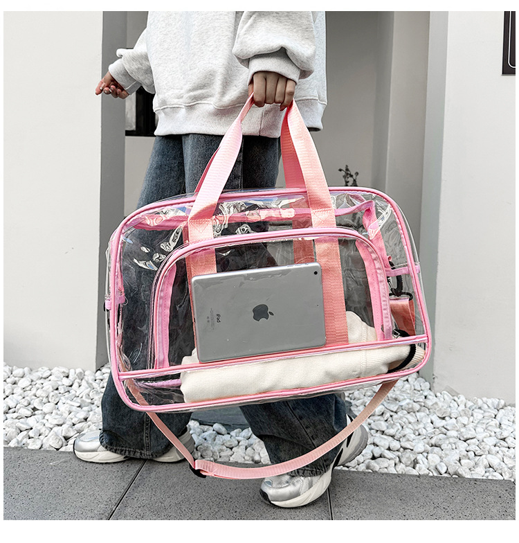 Pink transparent Multi-Purpose Clear PVC Bag - Travel, Fitness, Storage Tote (50x32x18cm)