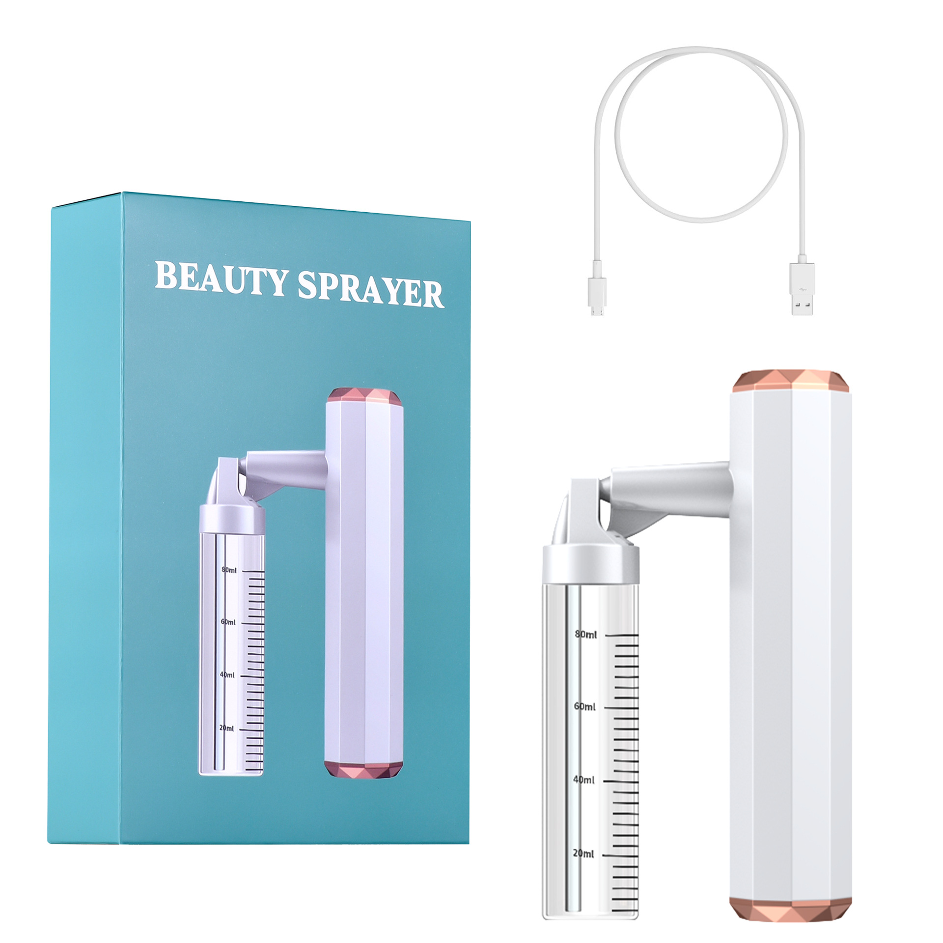 White Rechargeable Facial Oxygen Sprayer - Home Use Nano Mist Beauty Tool