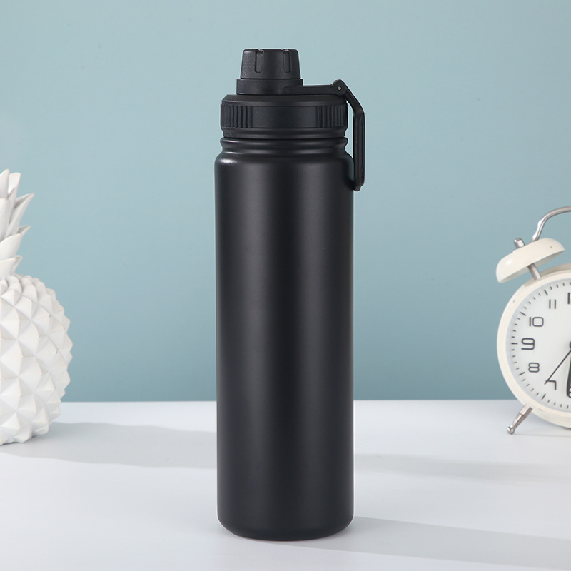 Black Portable Travel Thermos Bottle - Leakproof Stainless Steel Flask with Carry Handle (25oz - 750ml)