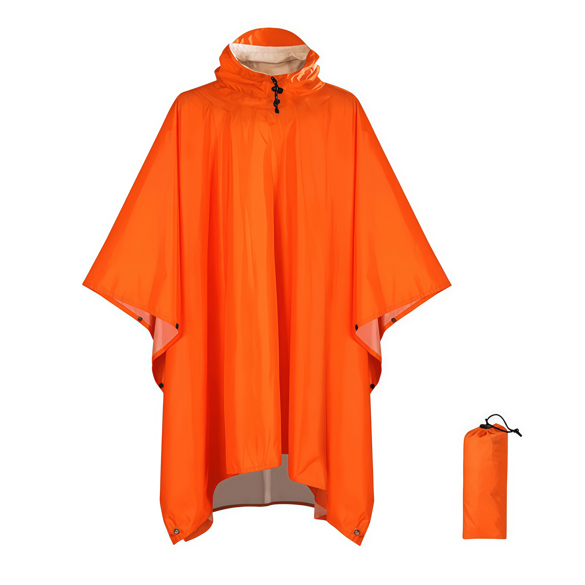 Orange Portable Outdoor Camping Poncho - Can be used as Raincoat, Tarp, Ground Cover (Polyester silver coated without pockets)