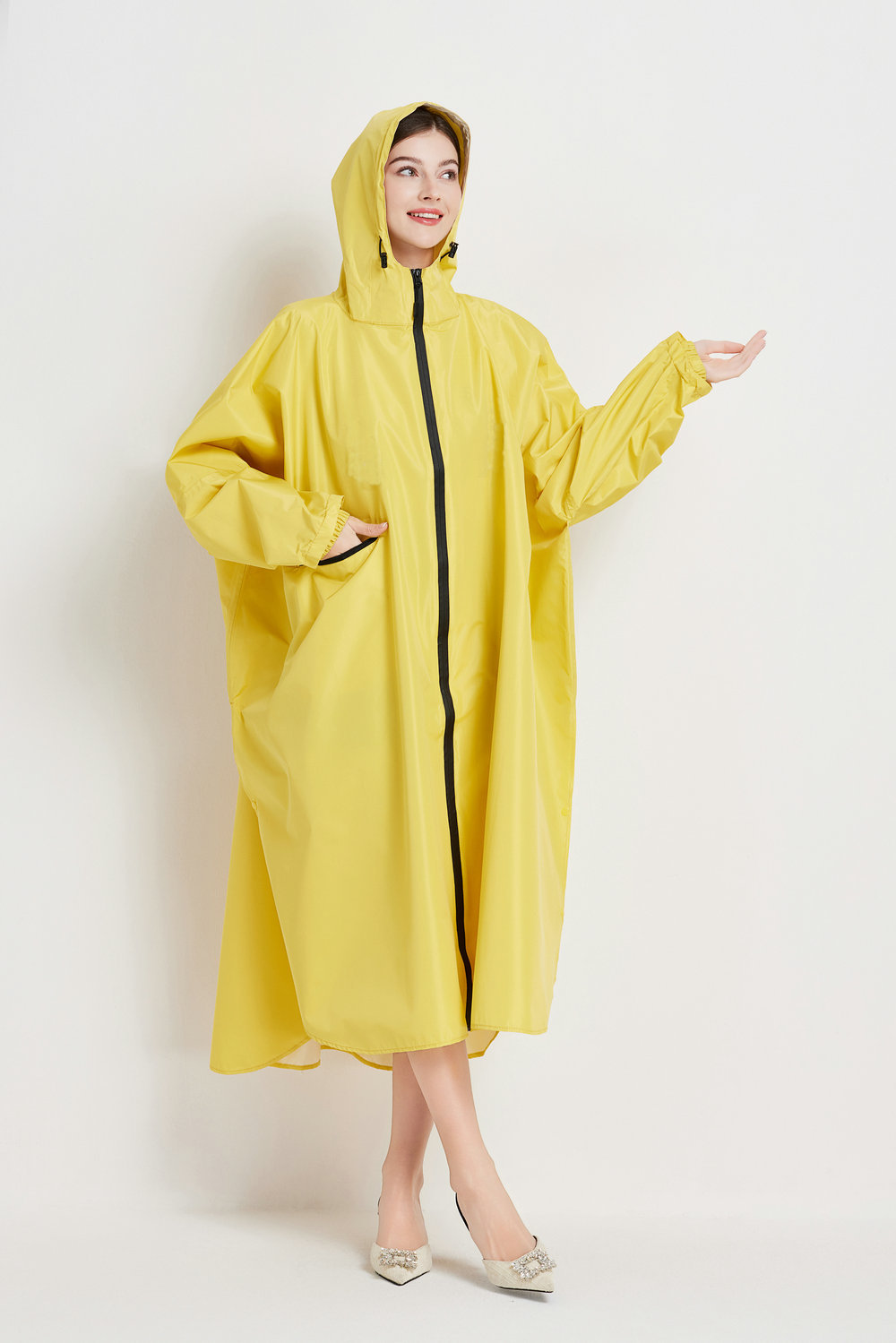 Yellow Stylish Waterproof Raincoat Poncho - Long, Packable for Outdoor Travel & Hiking