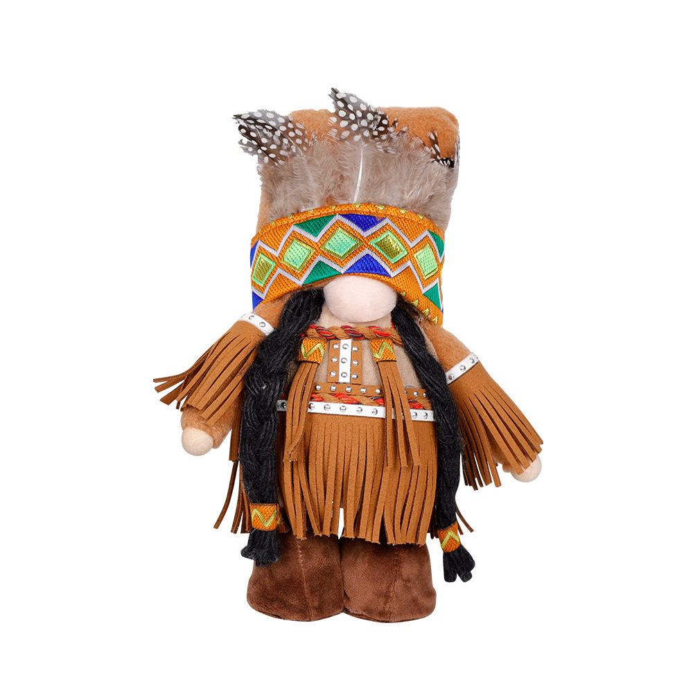 Handmade Thanksgiving Doll Set - Boy Figures with Feather Headbands