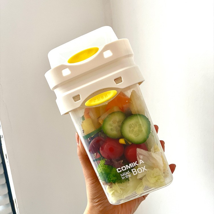 White Portable salad cup with ingredient compartment and fork and spoon - enjoy breakfast on the go