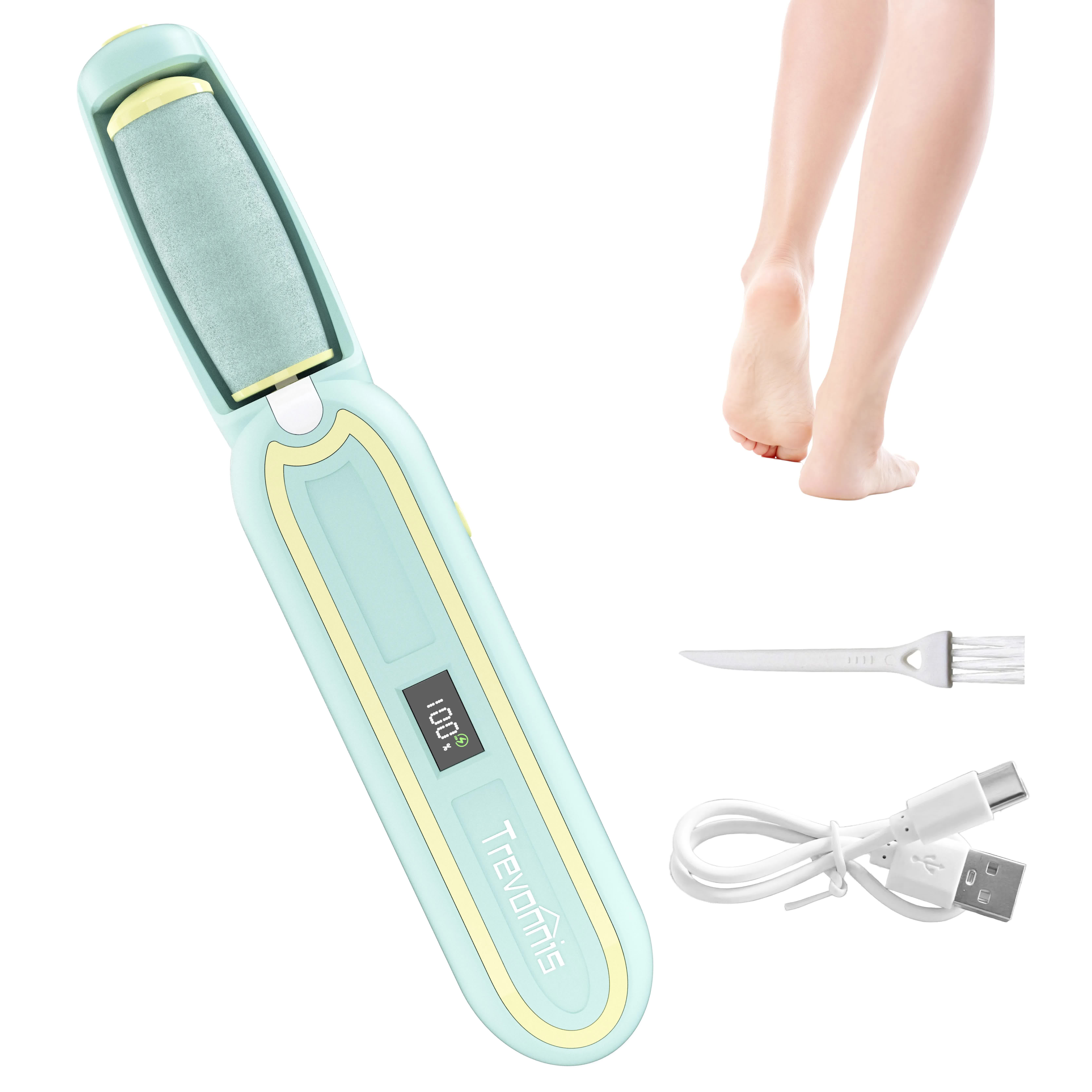 Blue Yellow Rechargeable Electric Callus Remover - 3 Speeds, LCD, for Smooth Feet