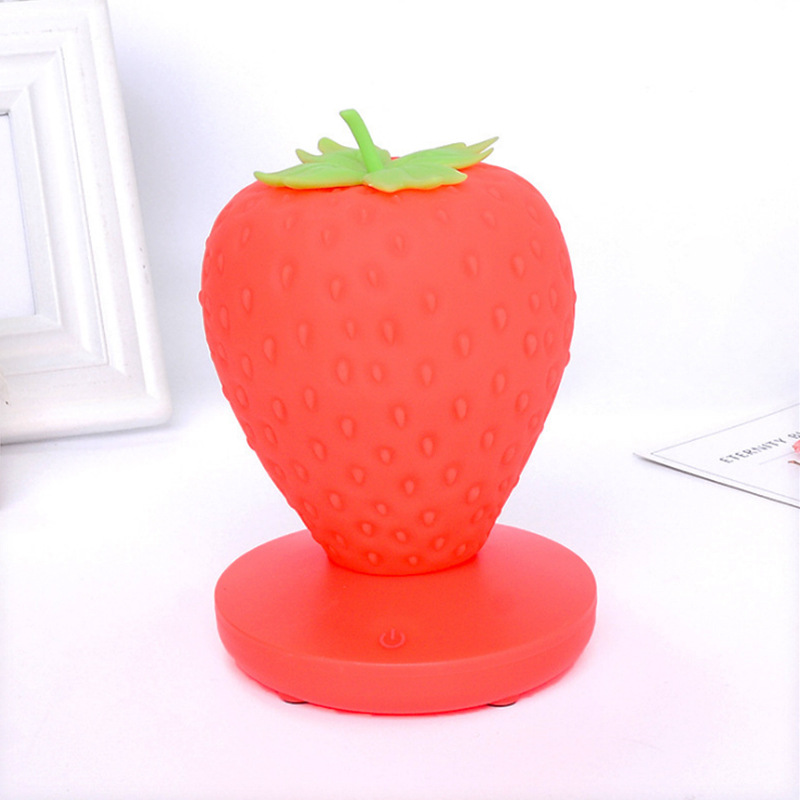 Red Cute Silicone Strawberry Night Light - USB Rechargeable, Touch Control