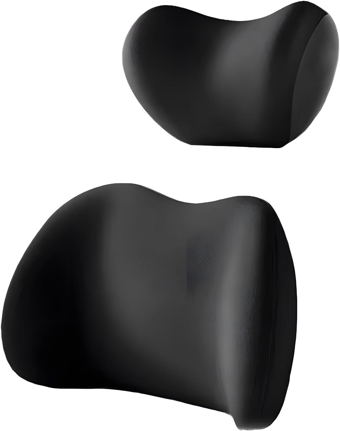 Black Ergonomic Memory Foam Car Headrest & Lumbar Support Cushion Set - Driving Comfort Neck & Back Pillow