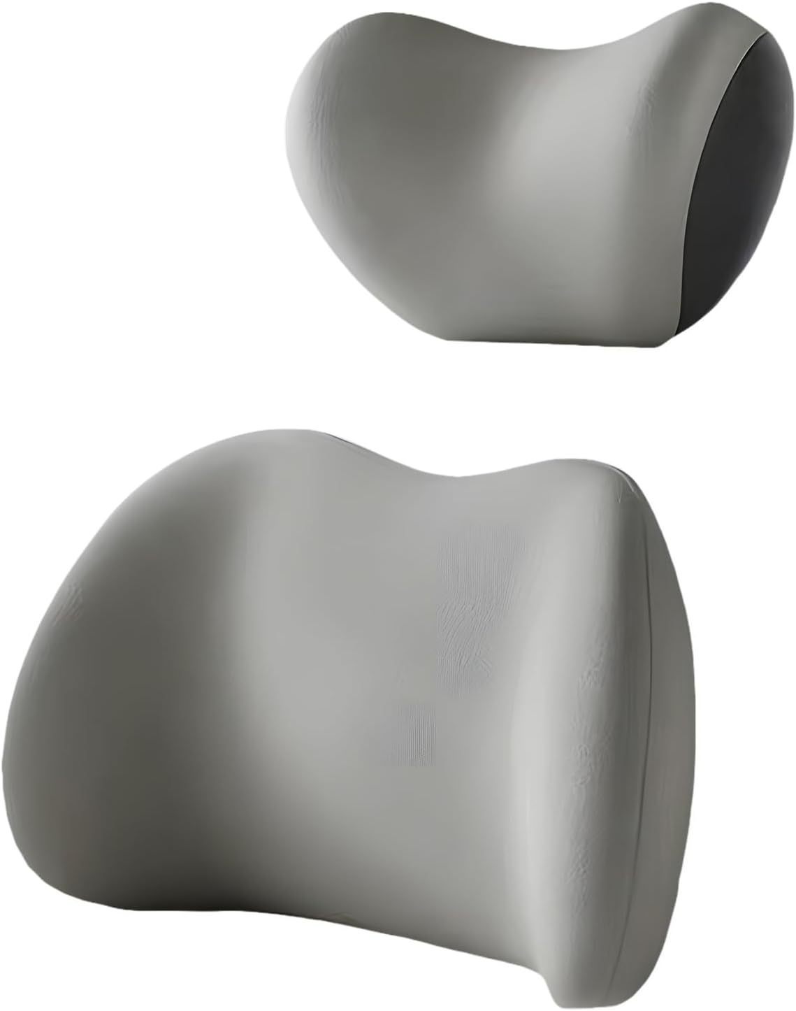 Grey Ergonomic Memory Foam Car Headrest & Lumbar Support Cushion Set - Driving Comfort Neck & Back Pillow