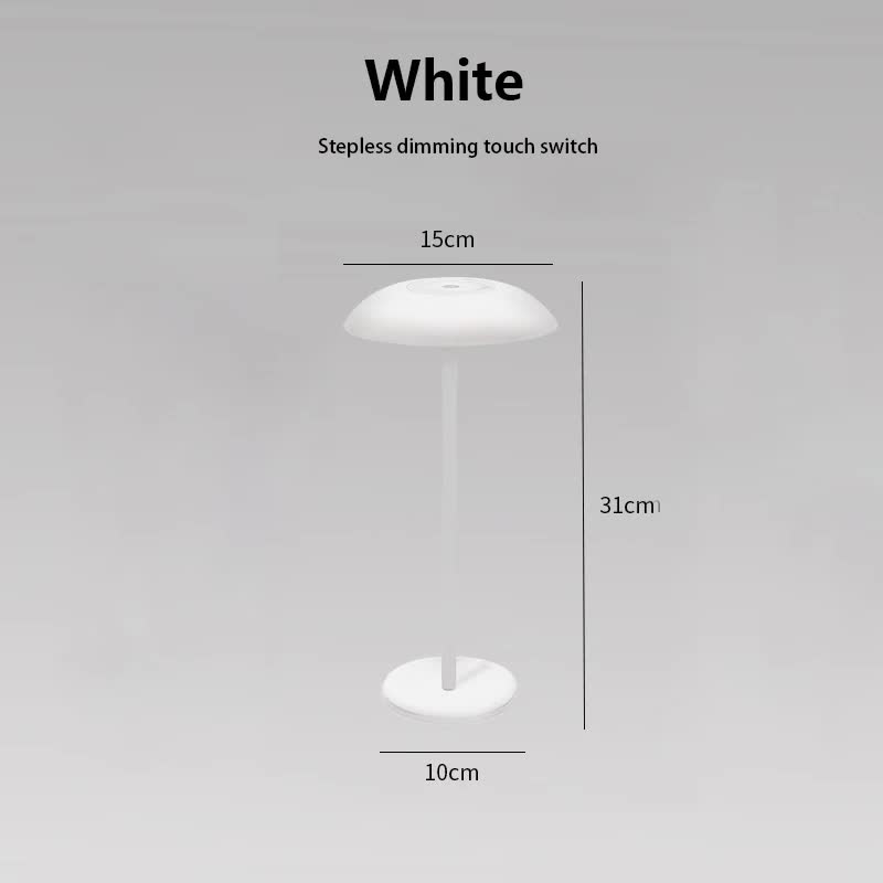 White Minimalist Rechargeable LED Touch Table Lamp - 3-Color Stepless Dimming Metal Desk Light