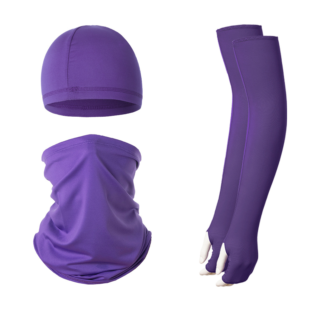 2 Sets Purple Cooling UV Protection Set - 2 Skull Cap, 2 Neck Gaiter & 4 Arm Sleeves for Outdoor Sports