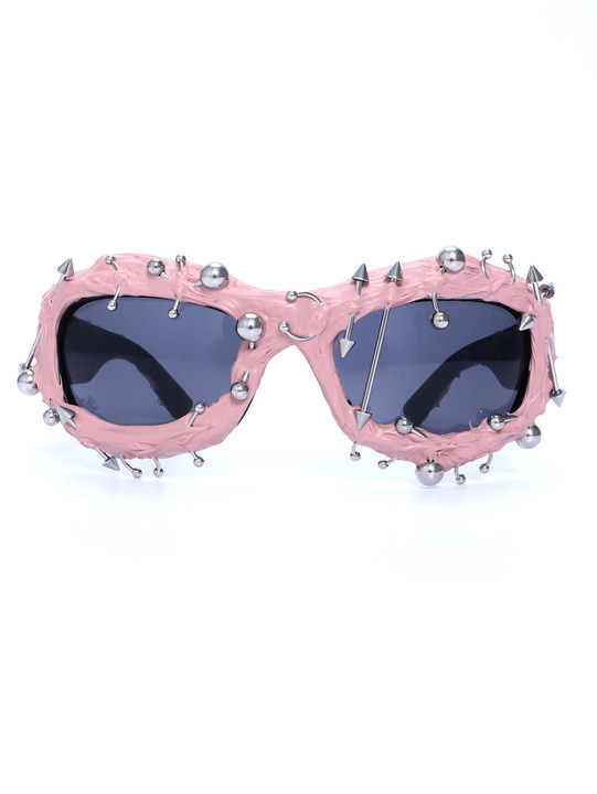 Pink Edgy Punk Rock Spiked Sunglasses - Statement Goth Studded Eyewear