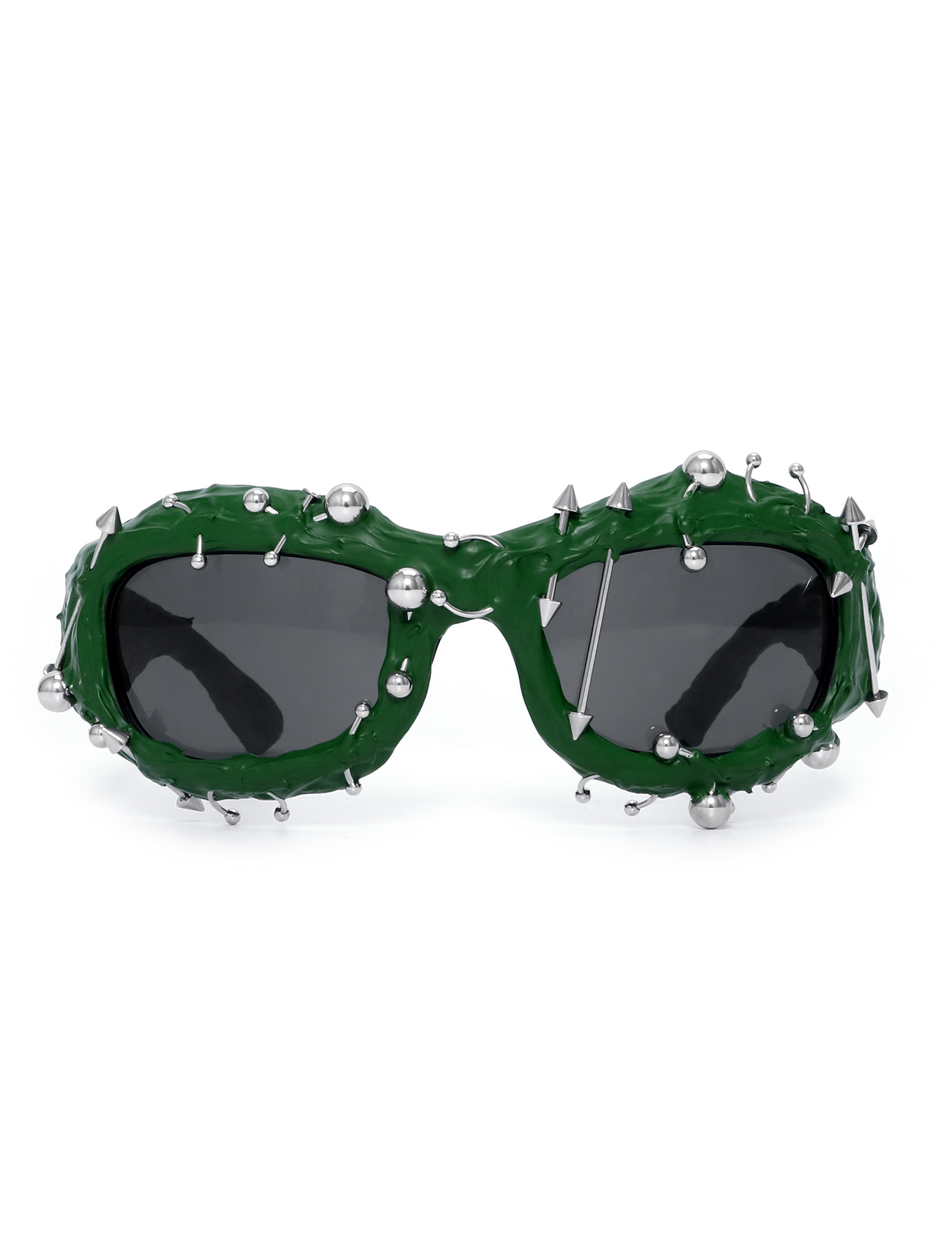 Green Edgy Punk Rock Spiked Sunglasses - Statement Goth Studded Eyewear