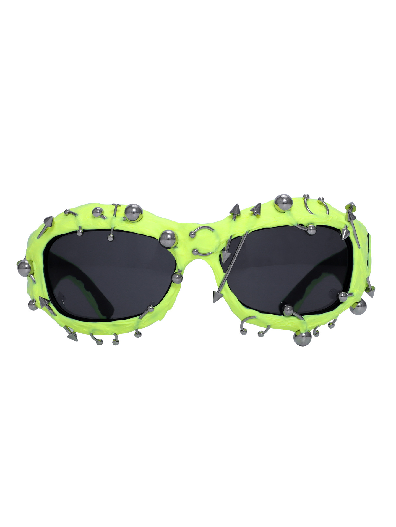 Bright Green Edgy Punk Rock Spiked Sunglasses - Statement Goth Studded Eyewear