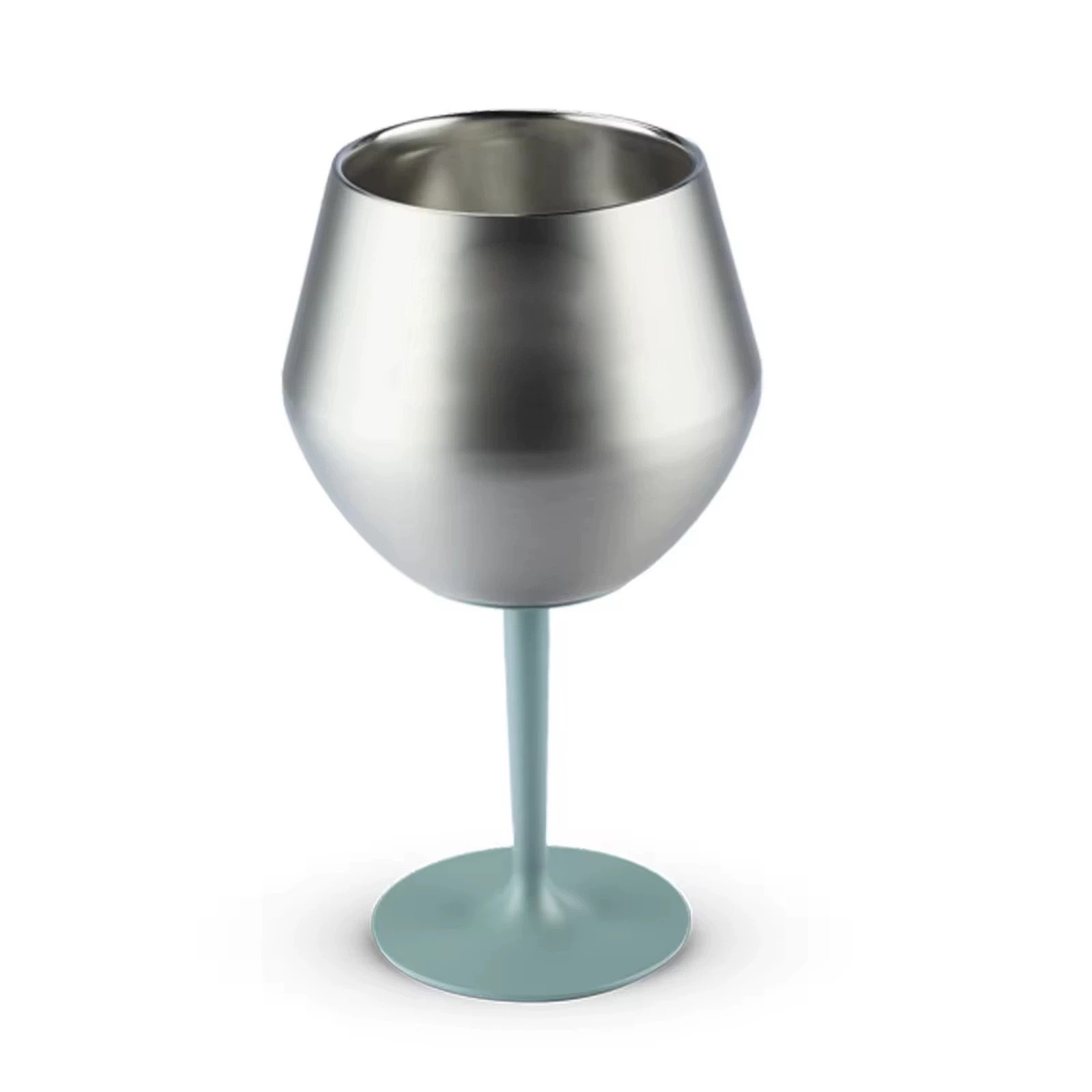 2 Pcs Green and Silver Detachable Stainless Steel Wine Glass - 14oz (420ml) Portable Stemmed Goblet for Outdoors & Travel