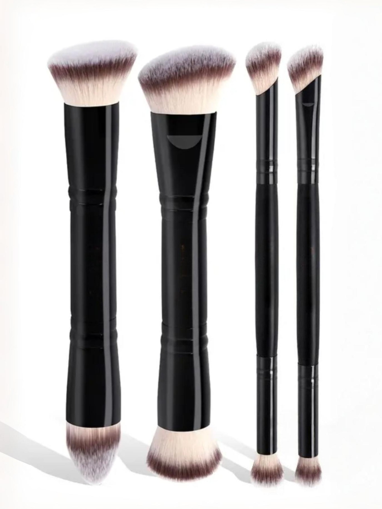 Black Versatile 4pc Dual-Ended Makeup Brush Set - Soft Synthetic Bristles for Foundation Blush Contour Concealer