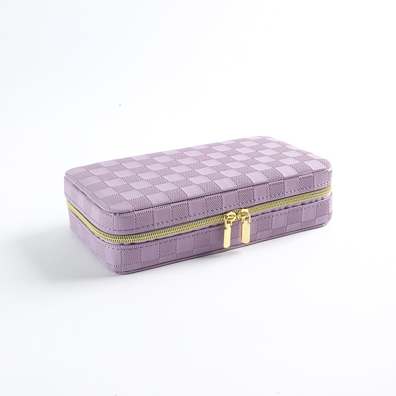 Purple Stylish PU Leather Travel Jewellery Box - Compact Organizer for Rings, Earrings, Necklaces with Mirror