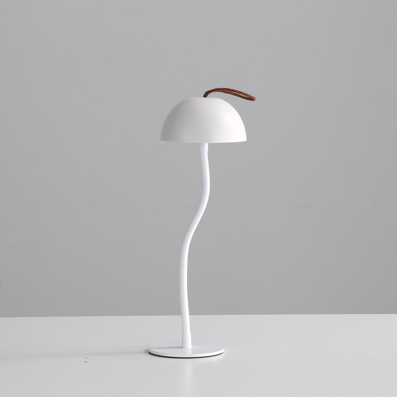White Sleek Minimalist LED Mushroom Table Lamp - Rechargeable 3-Color Touch Control, Bar & Ambient Light