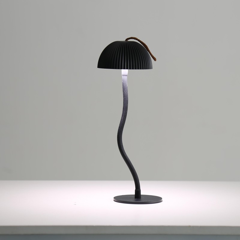 Black Three-dimensional stripes Sleek Minimalist LED Mushroom Table Lamp - Rechargeable 3-Color Touch Control, Bar & Ambient Light