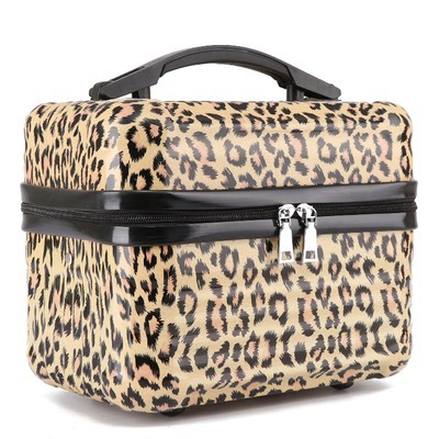 Yellow Leopard Pattern Durable Hard Shell Makeup Travel Case - Large Capacity Portable Cosmetic Organizer Box with Handle