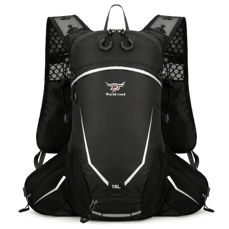 Black Lightweight 16L Outdoor Cycling & Hiking Backpack - Water-Repellent Nylon Daypack with Reflective Strips