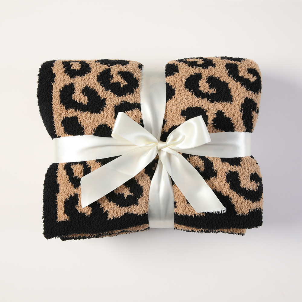 Brown and Black Luxurious Leopard Print Knit Throw Blanket - Ultra-Soft Jacquard Plush for Sofa, Bed & Cozy Comfort (130x150cm)