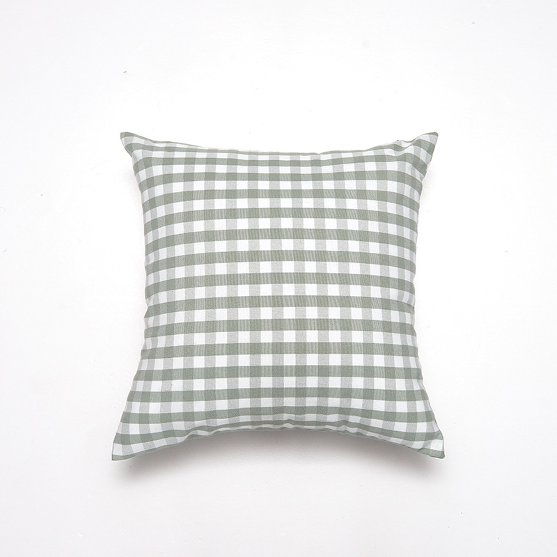 Green Small Plaid Pattern Set of 2 Decorative Cushion Covers - 45x45cm, Soft Polyester (Inserts Not Included)