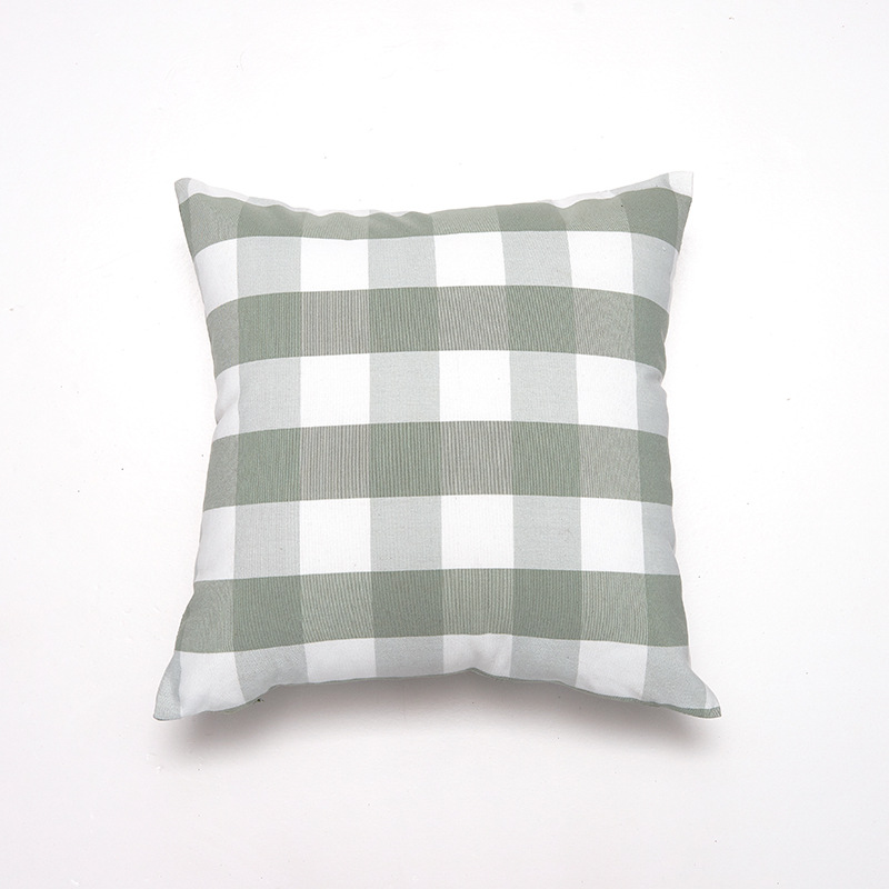 Green Big Plaid Pattern Set of 2 Decorative Cushion Covers - 45x45cm, Soft Polyester (Inserts Not Included)