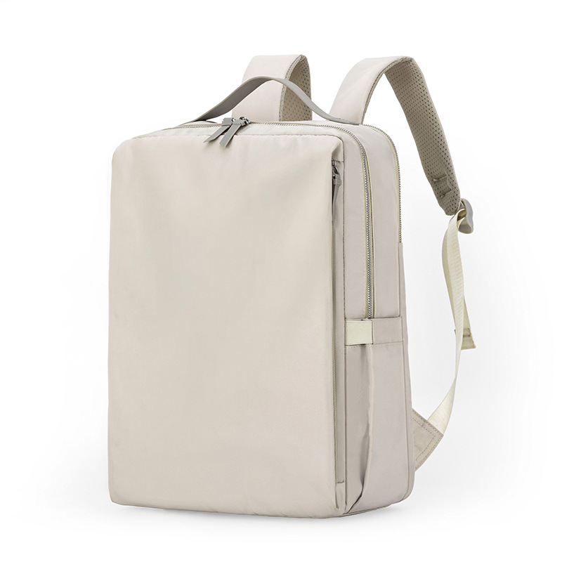 Beige Slim Minimalist Laptop Backpack - Shockproof & Anti-Theft Design, Travel-Friendly with Luggage Strap, Water-Resistant