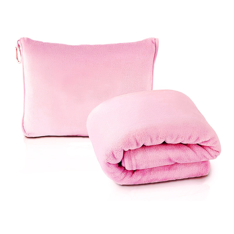 Pink 2-in-1 Plush Travel Blanket & Pillow Set - Soft Flannel with Luggage Strap & Carabiner (50x60in)