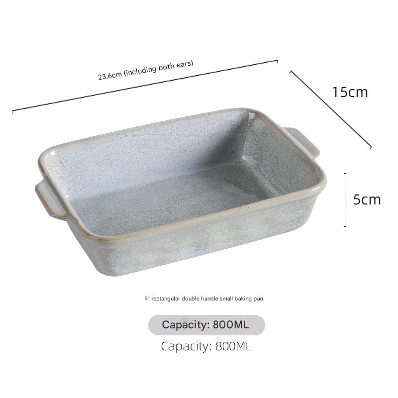 Green Elegant Speckled Ceramic Rectangular Baking Dish - 800ML Oven & Microwave Safe Casserole Pan with Handles