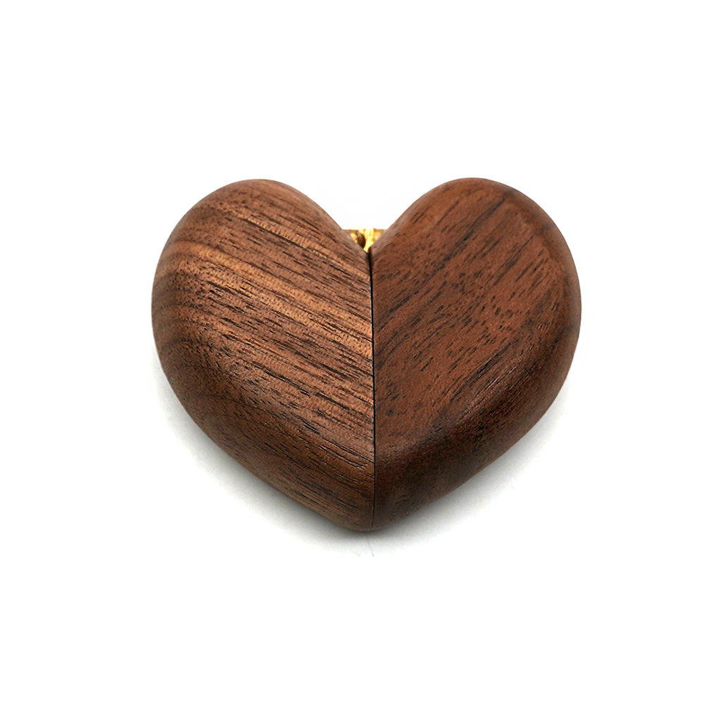 Brown Elegant Walnut Wood Heart Ring Box - Magnetic Closure for Proposal, Engagement & Wedding Jewelry