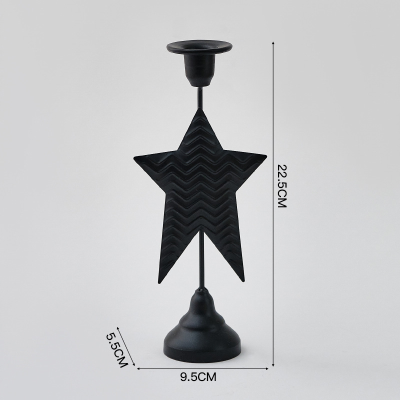 Black Elegant Star Metal Candlestick Holder - Decorative Taper Candle Stand for Home, Tabletop & Special Occasions