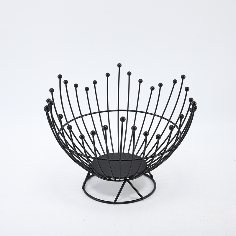 Pedestal Base Black Modern Metal Wire Fruit Basket Bowl - Countertop Storage for Fruit & Snacks