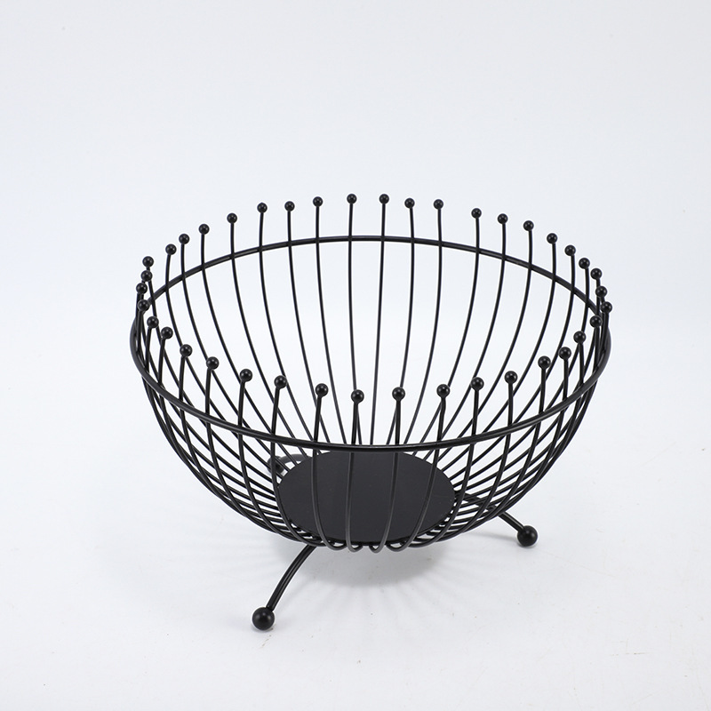 Small Feet Black Modern Metal Wire Fruit Basket Bowl - Countertop Storage for Fruit & Snacks