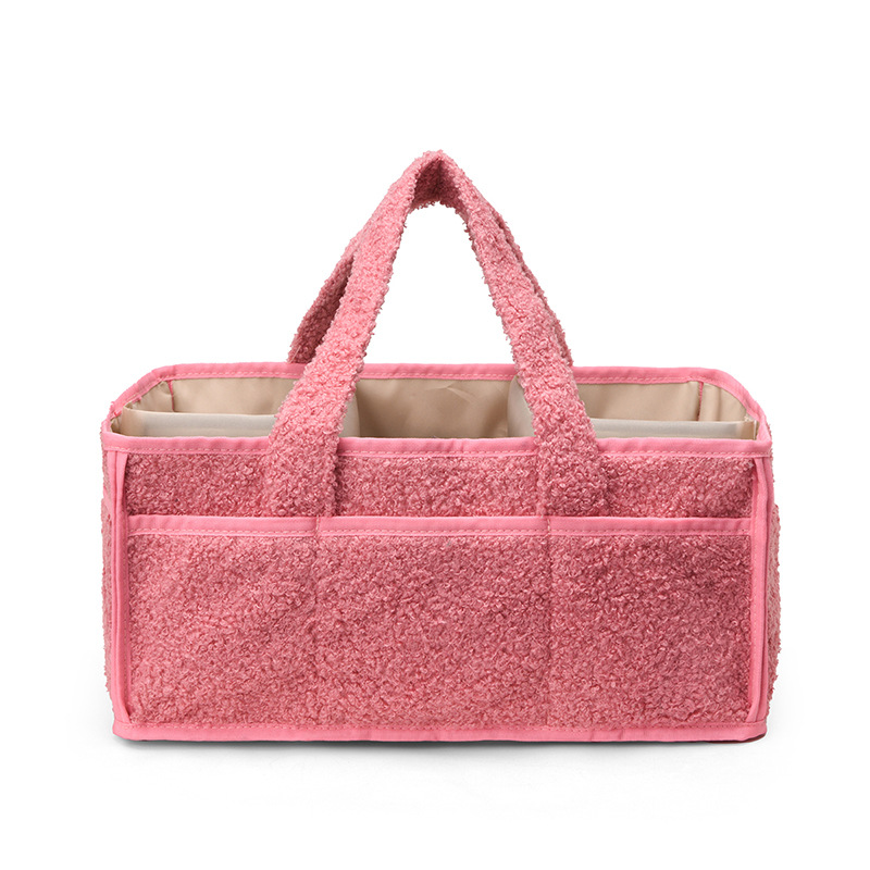 Pink Large Plush Nappy Caddy Organizer - Portable Diaper Storage Bin & Nursery Tote Bag