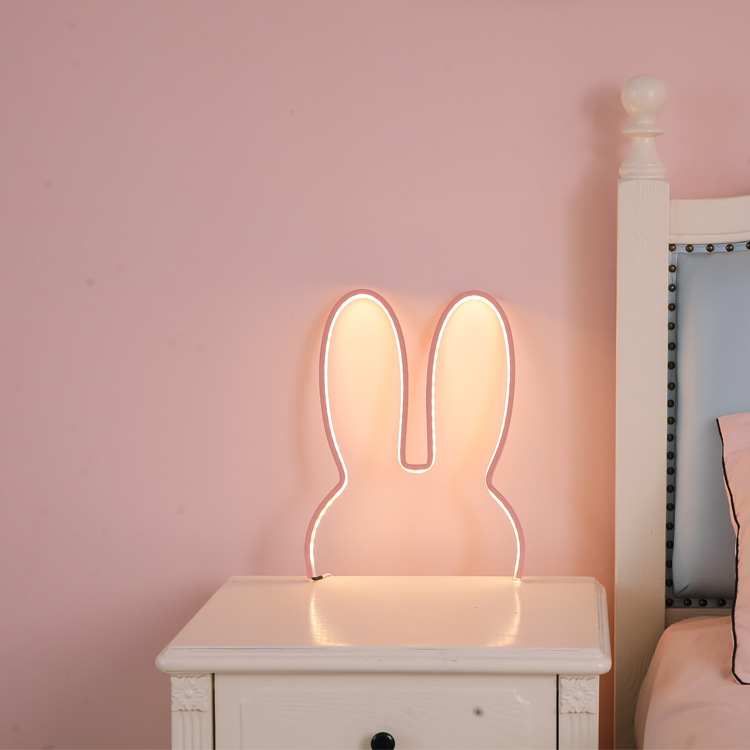 Pink 29x30cm Adorable Bunny LED Wall Night Light - USB Powered Warm White Lamp for Kids Room Decor