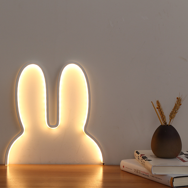 White 40x30cm Adorable Bunny LED Wall Night Light - USB Powered Warm White Lamp for Kids Room Decor