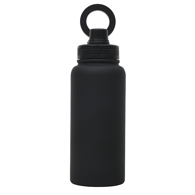 Black Premium 35oz Stainless Steel Insulated Sports Bottle with Magnetic Phone Holder Lid
