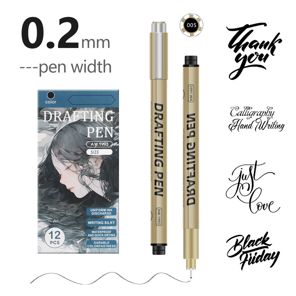 0.2mm 24-Piece Precision Drawing Pen Set - Waterproof Anime Sketching Pens for Students, Assorted Tips