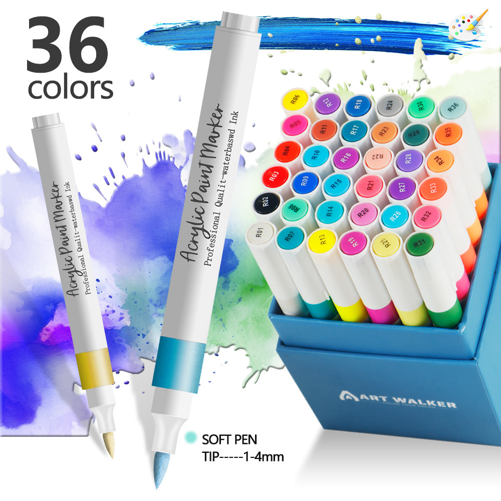 36 Color Acrylic Marker Pens for Kids - Washable Drawing and Doodling Set for Creative Art