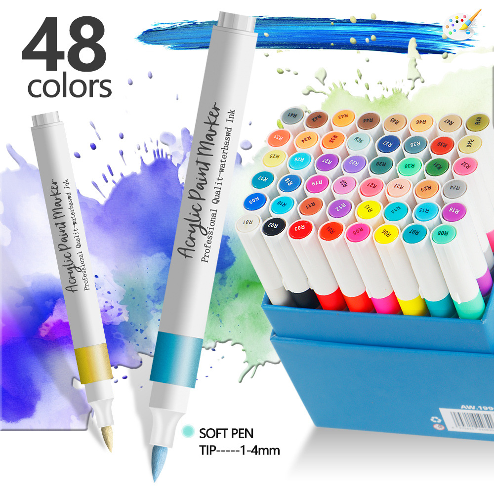 48 Color Acrylic Marker Pens for Kids - Washable Drawing and Doodling Set for Creative Art